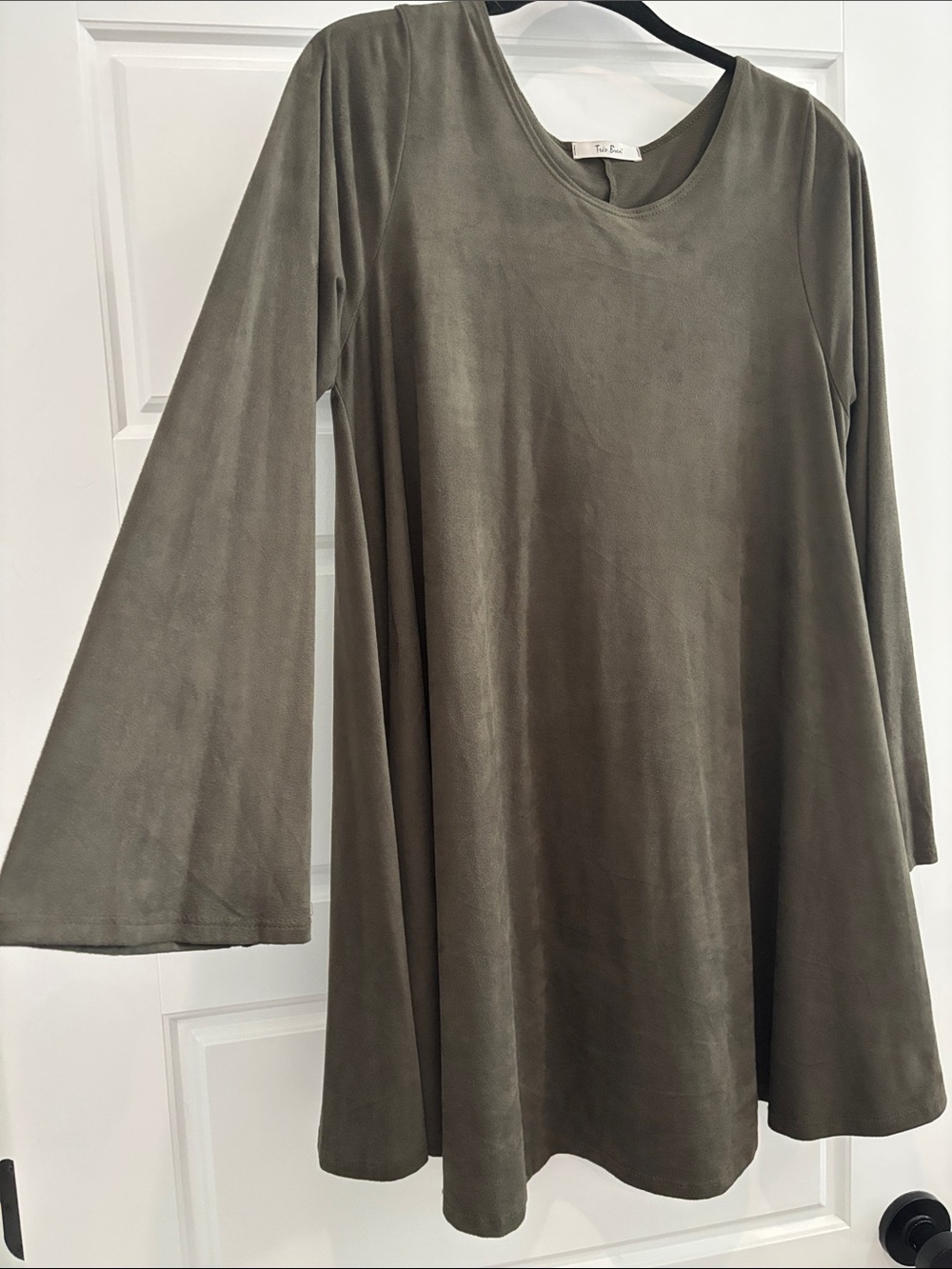 Tres Bien Olive Green Suede-Effect Tunic